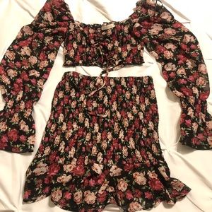 cute floral crop top and skirt. worn once.